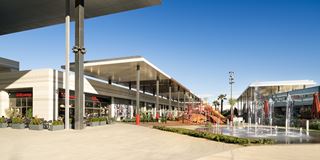 Outdoor area with fountain and playground