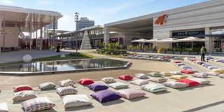 Courtyard with seating and pool